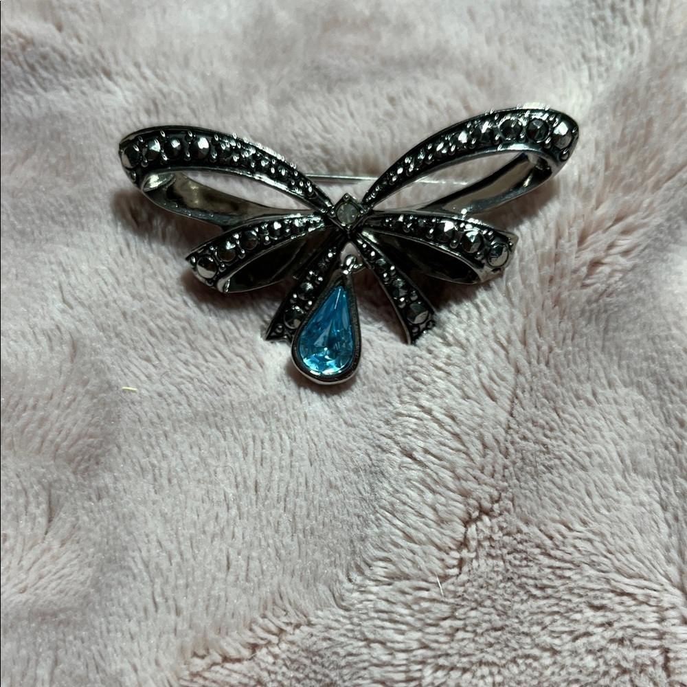 Avon Silver and Blue Bow Brooch